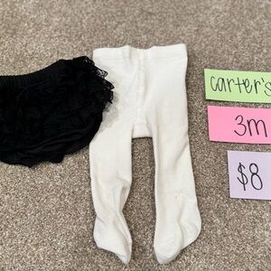 Carter's Black Ruffled Diaper Cover with White Tights, 3 months, never worn